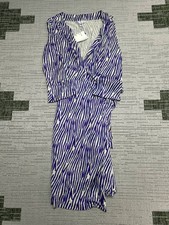 Diane Von Furstenberg Wrap Dress Womens 8 Purple Zebra Print Belted Waist New