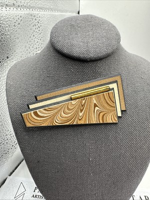 Deco Style Pat Arnold Signed Handcrafted Hand Marbled Fashion Paper Pin Brooch