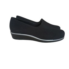 SAS Bliss Slip On Wedge Women  s 7.5WW Black Stretch Fabric Comfort Support