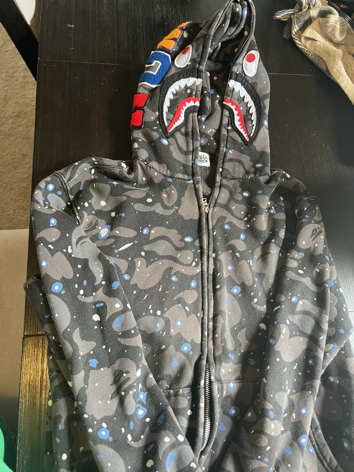 A Bathing Ape Bape Shark Camo Jacket Black Size SML Full zip Nice!! - product detail image 1