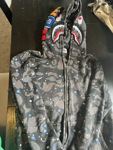 A Bathing Ape Bape Shark Camo Jacket Black Size SML Full zip Nice!! video thumbnail