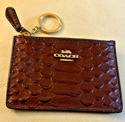 Coach Mini Skinny ID Case Signature Floral Canvas Wallet Coin Purse Key Ring
