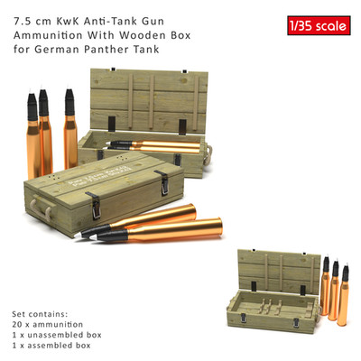 Maßstab 1:35 20 x Panther Panzermunition mit 2 x Karton 3d gedruckt