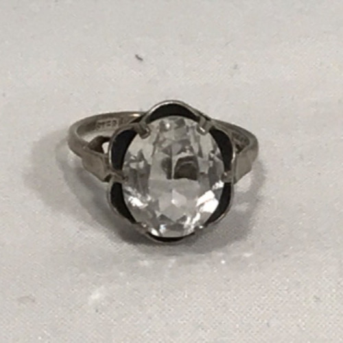 VINTAGE SARAH COVENTRY CLEAR STONE STERLING SILVER ADJUSTABLE RING 5 6 7 8 9