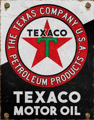 Blechschild Texaco-Motor Oil  Vintage Gasoline Auto Tankstelle Zapfsäule 40x3...
