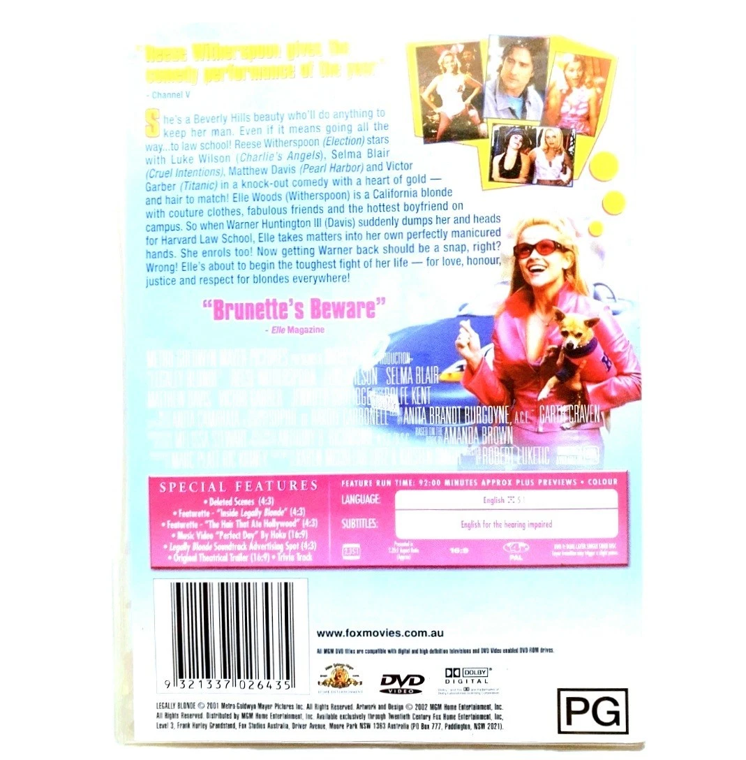 Legally Blonde 1 & 2 DVD 2x Movie Gift Bundle Comedy Reese Witherspoon Region 4