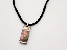 Fossil Mens Necklace Abalone Silver Tone Pend...