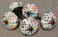 Ceramic Porcelain Drawer Cabinet Pulls Knobs With Colorful Flower Print x5