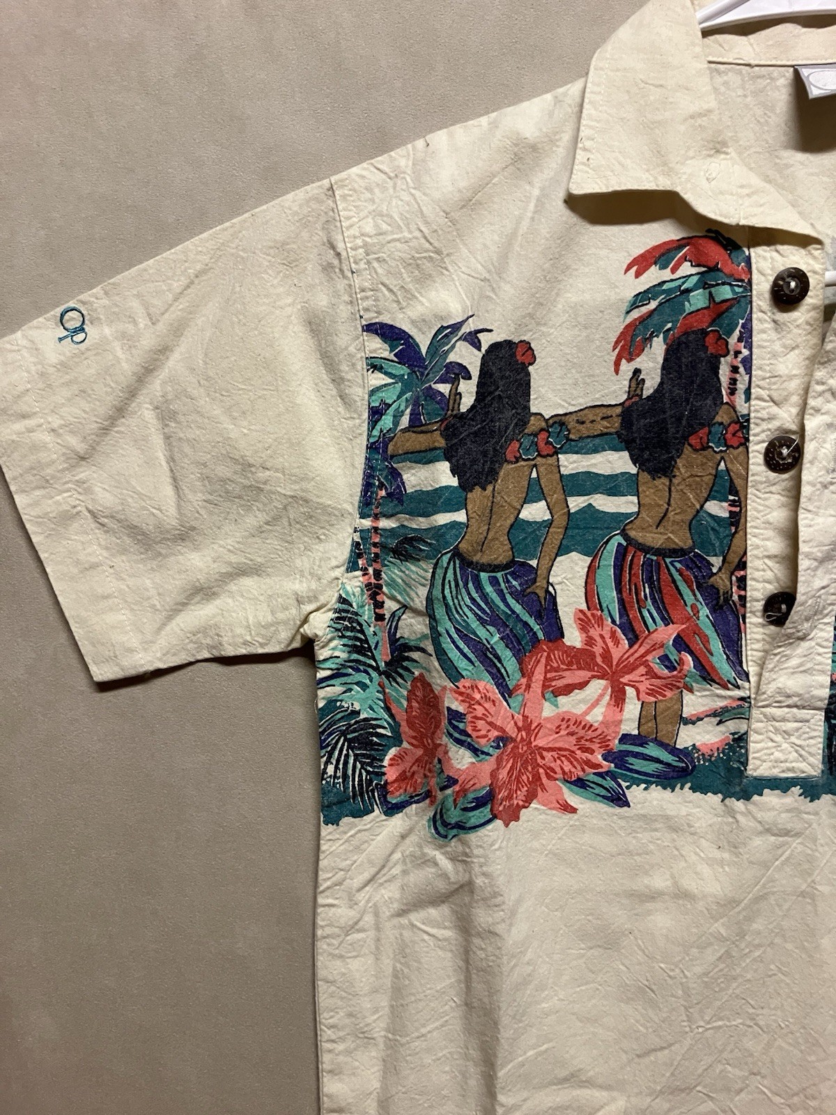 Vtg Ocean Pacific "Really Big" Shirt Mens Small Pullover All Over Hula Print NWT image 3