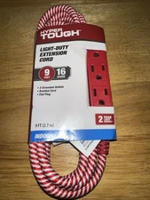 Hyper Tough 9 Ft Extension Cord Low Profile Braided 3 Indoor New Candy Cane