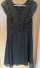 Banana Republic Women's Metallic Polka Dot Fit Flare Dress Size S Black Gold