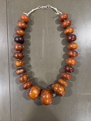 Vintage Baltic Amber Graduated Beaded Necklace Cherry Butterscotch Bakelite