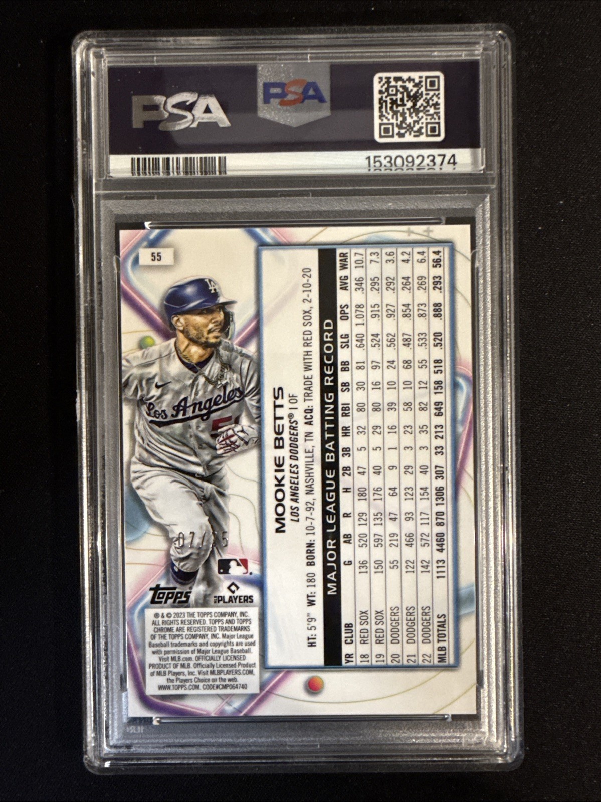 2023 Topps Cosmic Chrome - Mookie Betts #55 Orange Galactic /25 PSA 10 Dodgers view 2