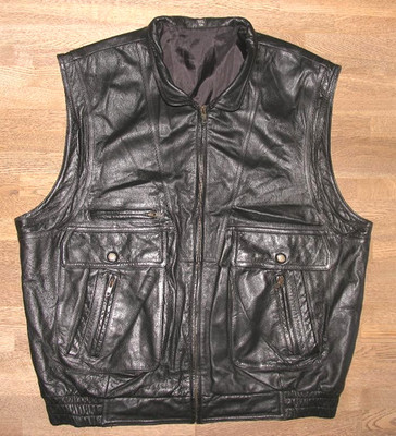 ENRICO GORLANI Mens Leather Outdoor Vest Black Size 2XL