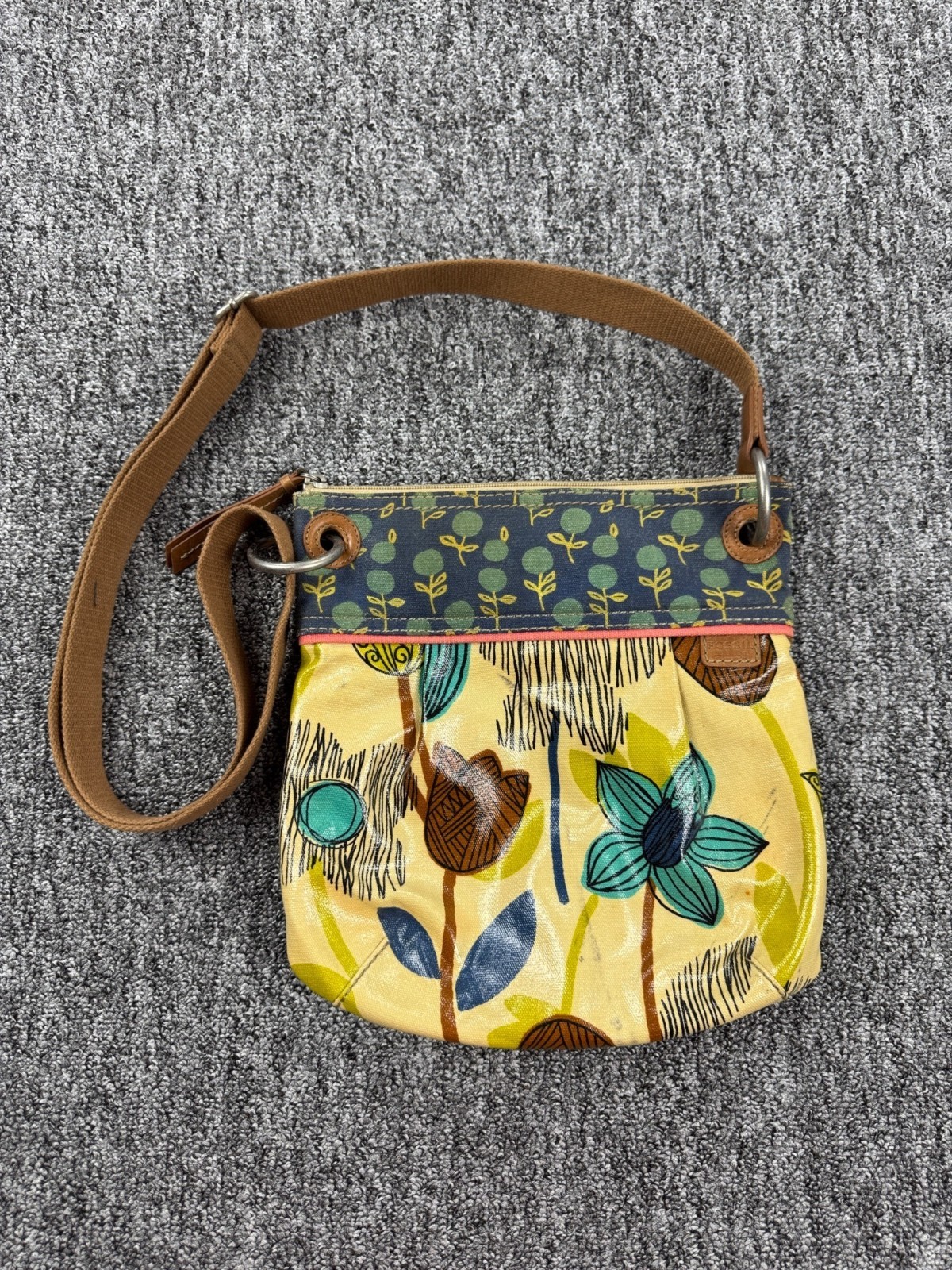 Fossil Crossbody Bag Key-Per Coated Canvas Floral Watercolor Purple Shoulder Bag