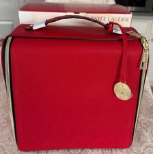  NEW Est e Lauder Large Red Zippered Train Case Travel Bag with Handle