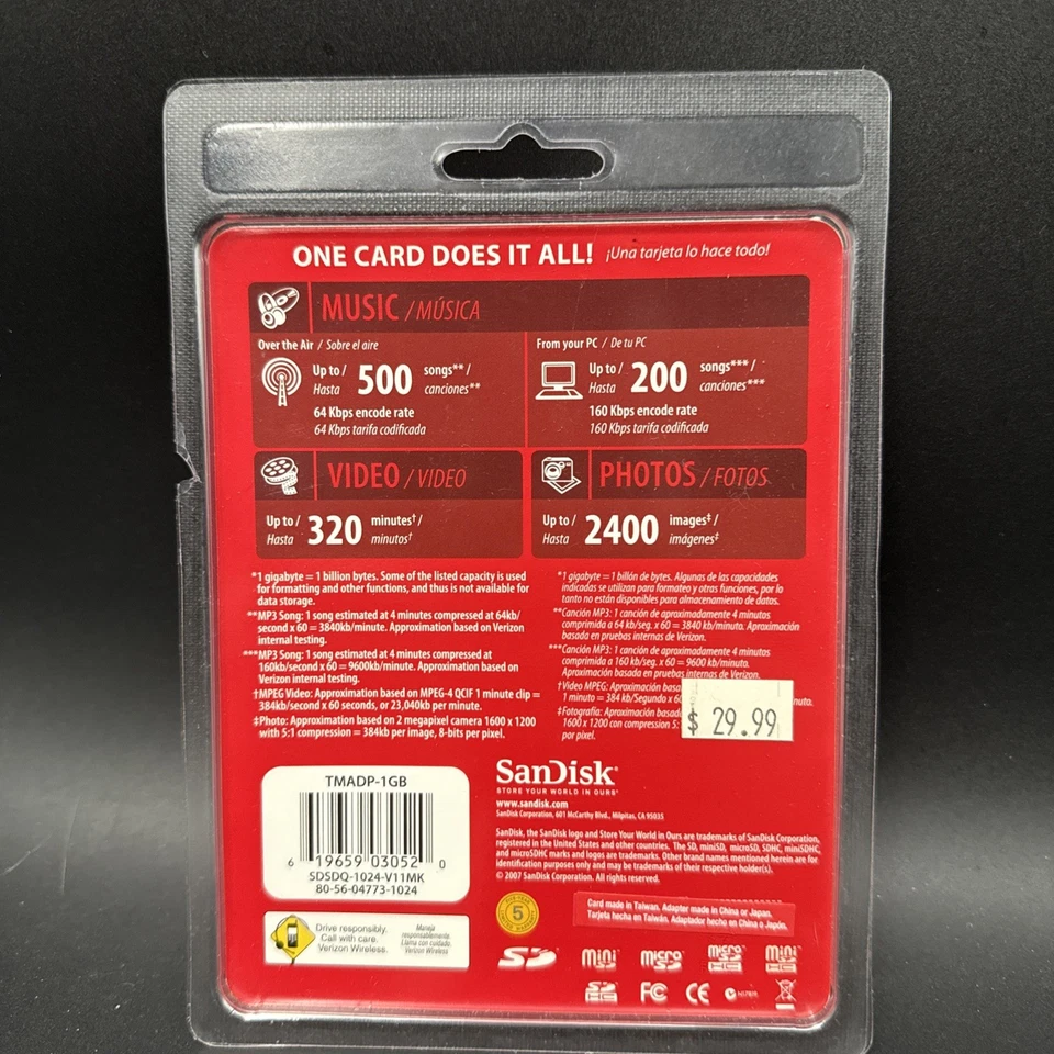 New Sandisk 1 GB Memory Card With Adapters 3 in 1 Verizon Wireless - Image 2 of 2