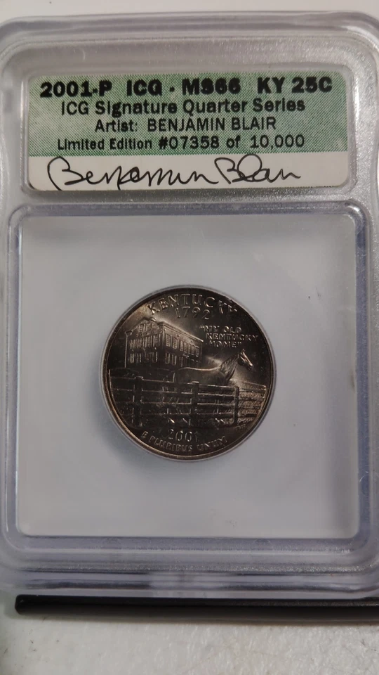 2001-P ICG MS66 KY 25C SIGNATURE SERIES ARTIST: BENJAMIN BLAIR AUTOGRAPH QUARTER - Image 2 of 3