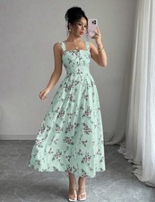 Brand New Size 10 Floral Floaty Wedding Summer Maxi Dress Sage Mint Green Races