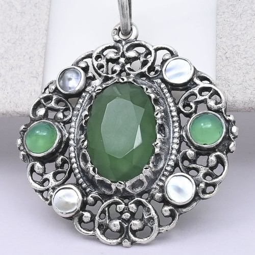 Antique Arts & Crafts Gustav Hauber Chrysoprase Pearl Silver Pendant