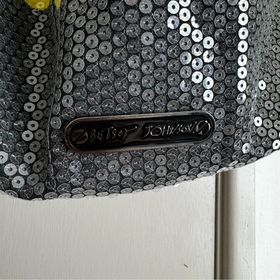 Betsey Johnson Baby Blue and Yellow Leopard Print Sequin Hobo Bag - Image 4 of 4