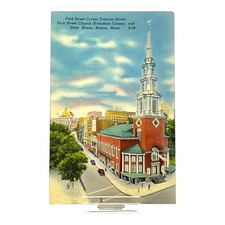 Boston Tremont Street Church 1945 Park St Corner MA State House Linen Postcard