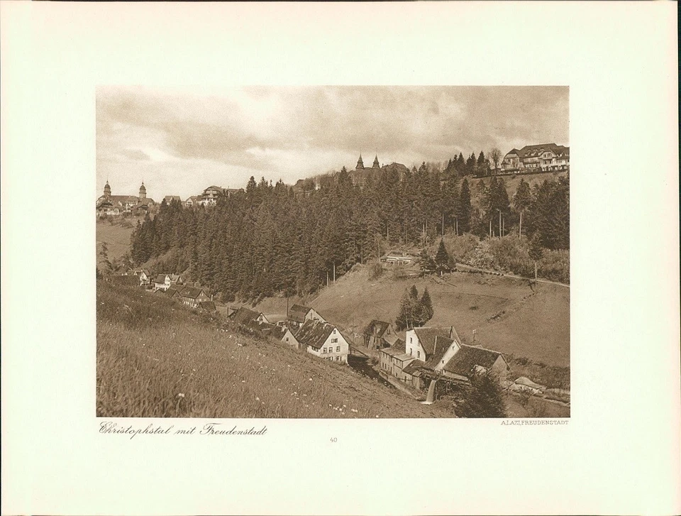 Kupfertiefdruck : Christophstal mit Freudenstadt. Mondnacht in Freudenstadt. Dop - Bild 2 von 2