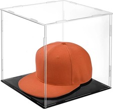 Display Case Clear Cube Baseball Holder Hat Box with Black Base Acrylic Display