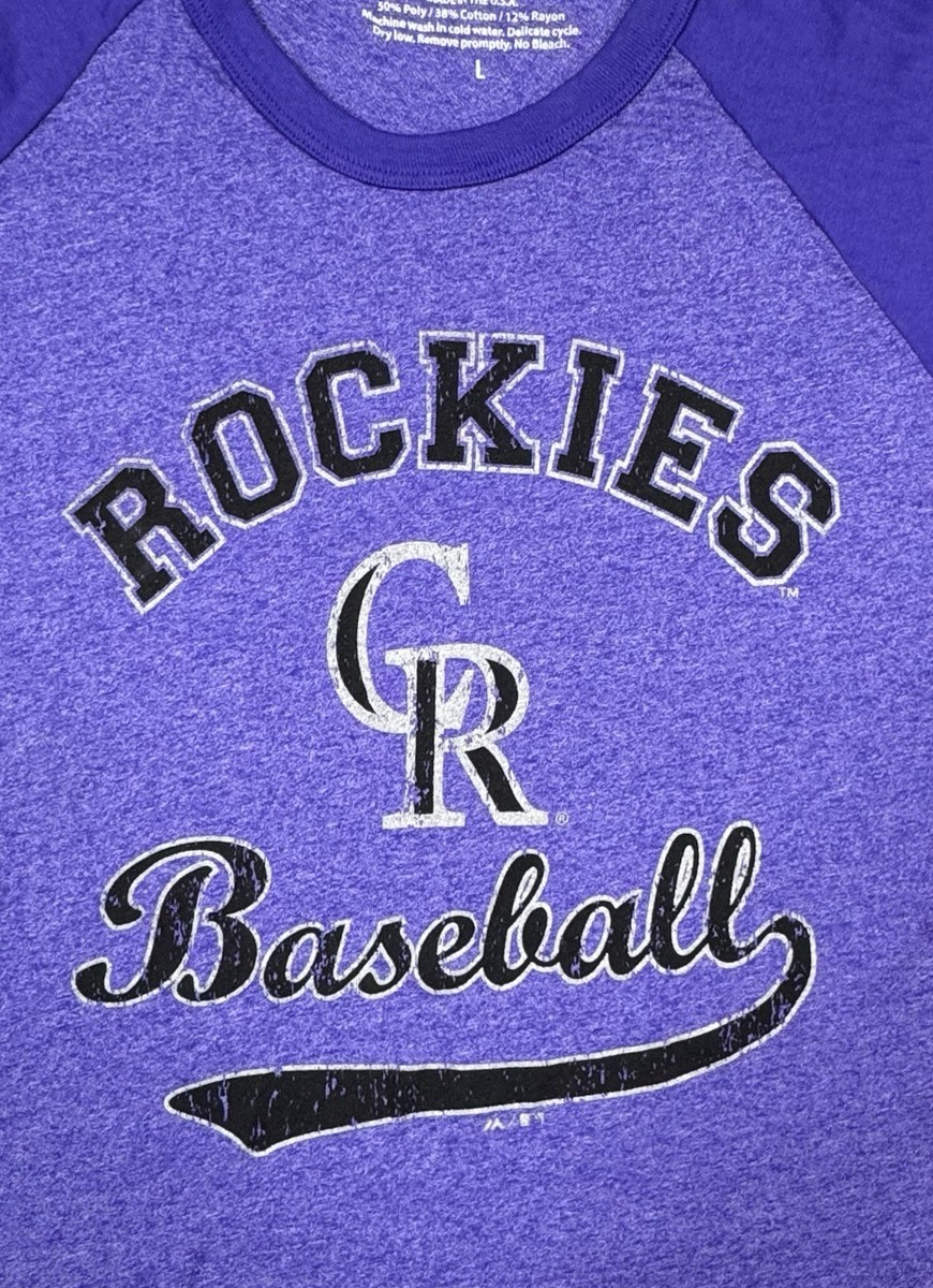 Majestic Colorado Rockies MLB Women's 3/4 Sleeve Shirt Purple Size