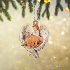 Vizsla dog sleeping Angel Wings Christmas, love Vizsla dog car Ornament Gift
