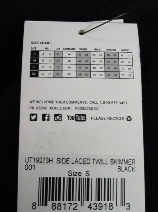 Utopia by HUE Side Laced Twill Skimmer Leggings  Black SIZE S UT19273H