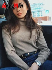 Sweater Turtleneck Pullover Cashmere Women Full Sleeve Winter Long Office Lady