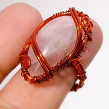 Rose Quartz Gemstone Copper Ring Handcrafted Wire Wrap Amazing Jewelry 7.25" P48