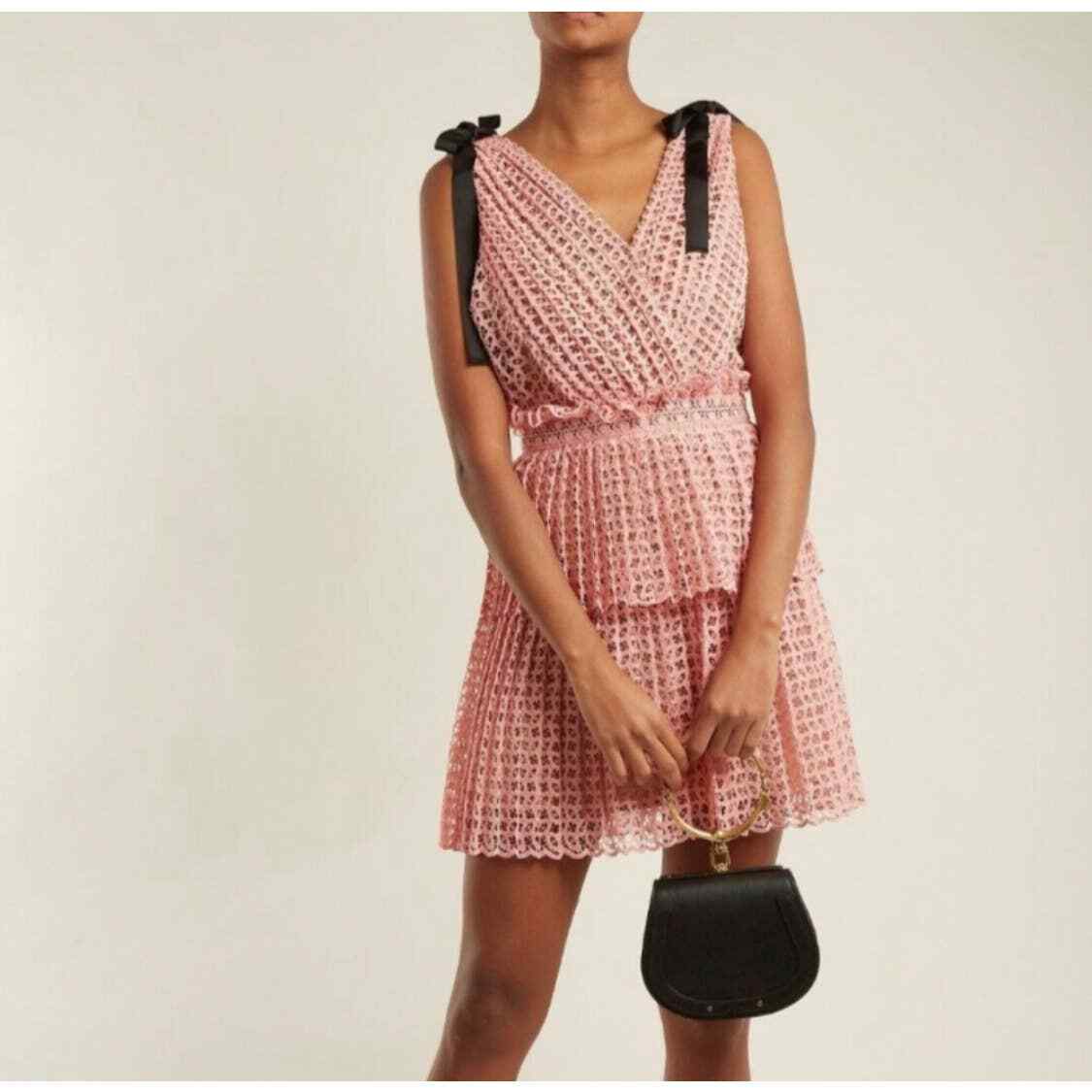 Self Portrait Pink Lace Cutwork Tiered mini Dress Self Portrait Pink Lace Cutwork Tiered mini Dress