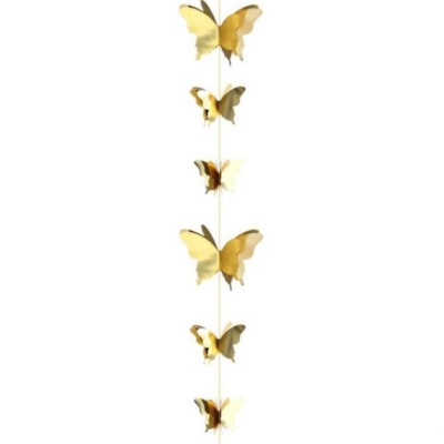 Gold Butterfly Garland Banner Bunting 2.7M Metallic Gold Butterfly Banner 3D Dec