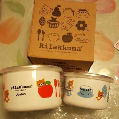 SAN-X Rilakkuma Container (400ml/13.5oz),(220ml/7.4oz) set White Enamel SAN-X