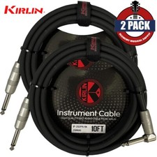 2-PACK Kirlin 10 FT Cable 1/4" Right-Angle Electric Patch Cord Guitar Black
