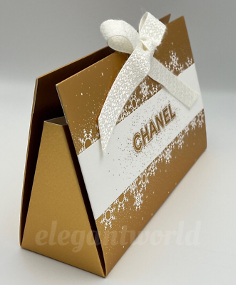 CHANEL Origami Signature GOLD GIFT BOX w/ Ribbon & Tissue 8.75