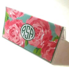 ROSES print monogram VINYL Checkbook Cover Personalized Lilly Inspired