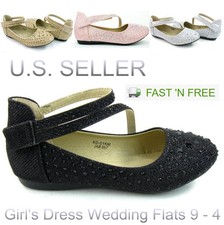 Girls Kids Glitter Ballet Flat Shoes Ballerina Strap Dress Rhinestone Mary Jane