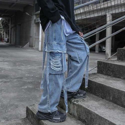 Denim Jeans Pants Streetwear, Baggy Jeans Men Streetwear