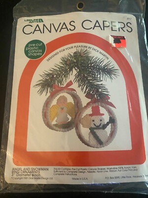 Vintage Leisure Arts Canvas Capers Christmas Teddy Tree Angel & Snowman Ornament