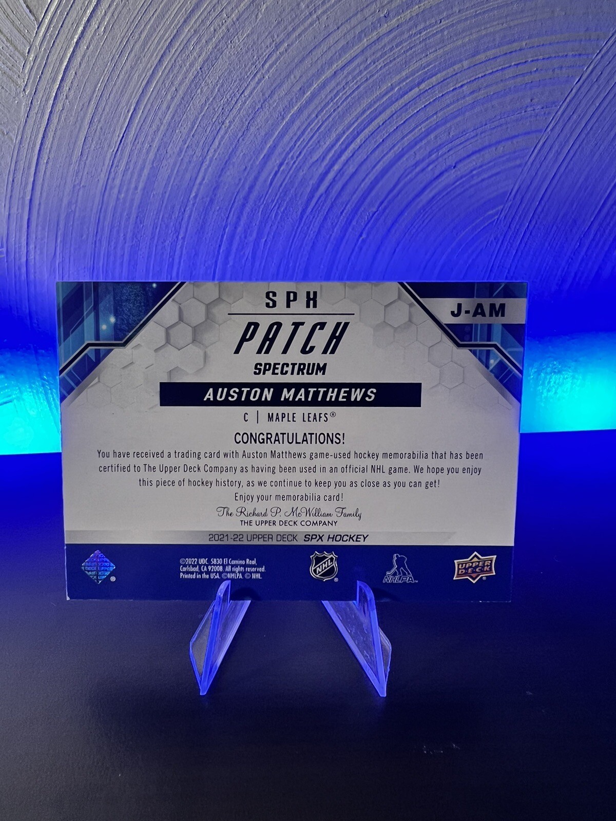 2021-22 UPPER DECK SPX HOCKEY AUSTON MATTHEWS PATCH 1/1!!! MAPLE LEAFS - Picture 2 of 6