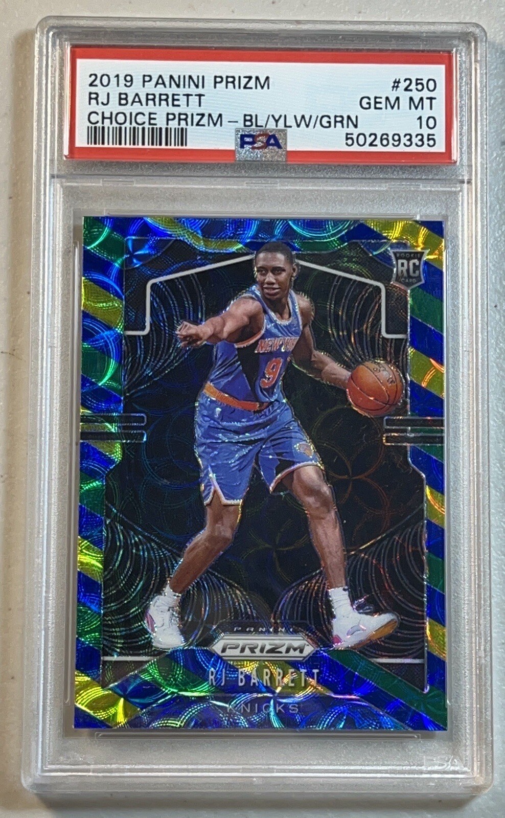 RJ Barrett PSA 10 2019-20 Panini Prizm Blue Yellow Green Choice Rookie RC #250