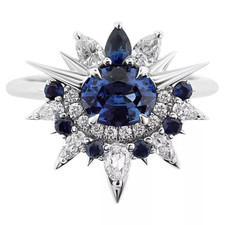 Impressive Sri Lankan Blue Sapphire Lab-Created Diamonds Cluster Luxury Ring
