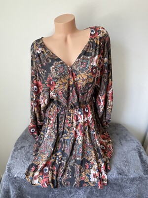 Free People Mini Dress S Plains Floral Paisley V Neck Elegant Boho Chic Romantic