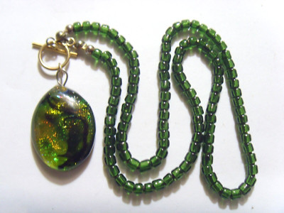 Vintage Dutch Lamp work infused glass cabochon pendant handmade necklace FC1114