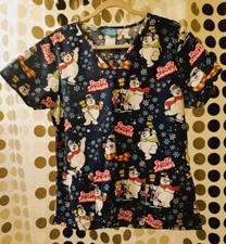 Frosty the Snowman Christmas Holiday Scrub Top Size Medium