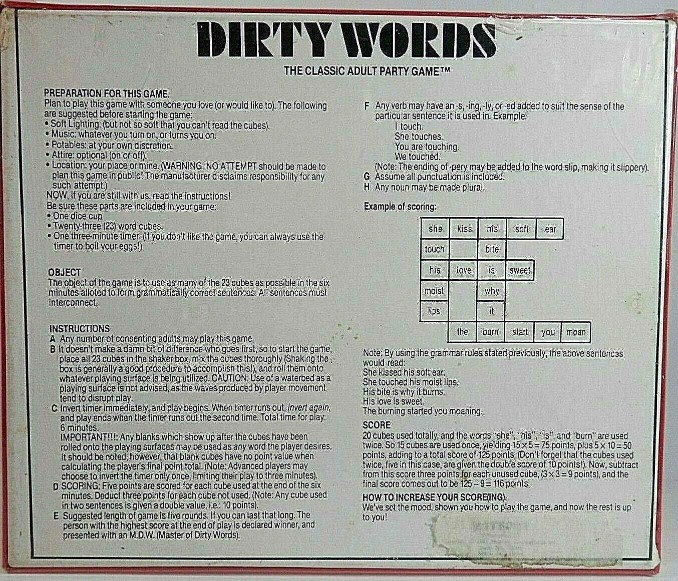 Original Dirty Words Game - The Classic Adult Party Game New | eBay