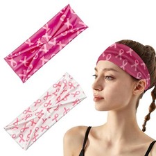 Breast Cancer Awareness Headbands Pink Ribbon Women Girls 2 Colors Non-Slip